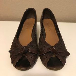 Aerosoles • Brown Peep-Toe Wedges Size 7.5